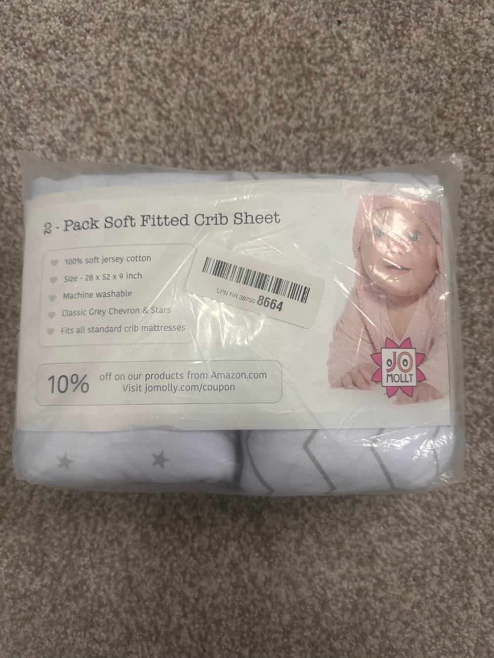 JoMolly 2-Pack Soft Fitted Crib Sheet - Grey Star & Chevron